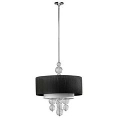 a black and white chandelier hanging from a ceiling fixture with three lights on it