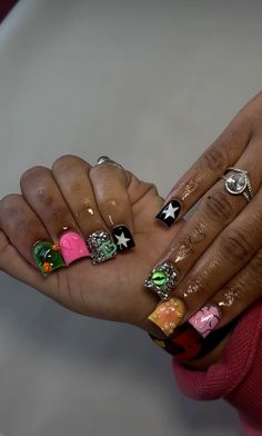 Punk Nails, Acrylic Nails Coffin Pink, Long Square Acrylic Nails