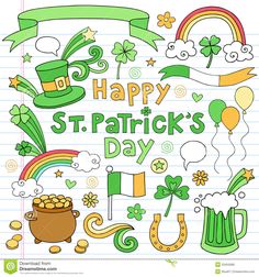 the st patrick's day greeting card features shamrocks, balloons and other items