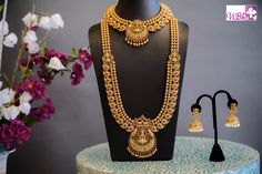 Lakshmi Long Necklace Bridal Temple Jewellery- Long Temple Jewelry Sets With Peacock Design For Weddings, Temple Jewelry Sets With Latkans For Wedding, Bridal Temple Jewellery, Temple Jewellery Set, Lakshmi Pendant, Royal Bride, Temple Jewelry Necklace, Bride Necklace, Temple Jewelry