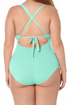 A lace-up front brings edgy charm to this ribbed one-piece swimsuit that's ready for a day at the pool. Adjustable back tie closure Full back coverage Lined 83% nylon, 17% spandex Hand wash, line dry Imported Summer Lace-up Back Swimwear For Poolside, One-piece Bodysuit For Pool With Back Closure, Pool One-piece Bodysuit With Back Closure, One-piece Bodysuit With Back Closure For Pool, Summer One-piece Swimwear With Lace-up Back, One-piece Swimwear With Lace-up Back For Summer, Beach Season Swimwear With Lace-up Back For Poolside, Summer Stretch Swimwear With Lace-up Back, Poolside Backless Swimwear With Lace-up Back