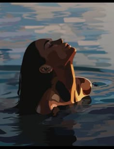 a woman floating in the water with her mouth open