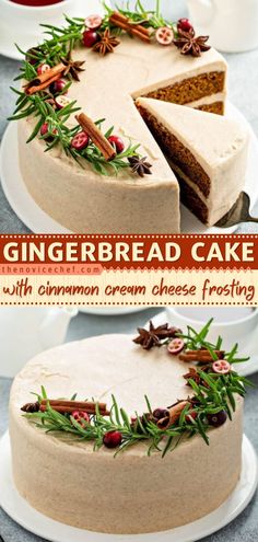 Gingerbread Cake with Cinnamon Cream Cheese Frosting, thanksgiving desserts, cake recipes Layered Cake Recipe, Cake With Cinnamon, Cinnamon Cream Cheese, Christmas Cake Recipes, Gingerbread Cake, Layered Cake, Cinnamon Cream Cheese Frosting, Christmas Food Desserts, Thanksgiving Desserts