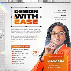 a flyer for an event with a woman in orange jacket and glasses on the front