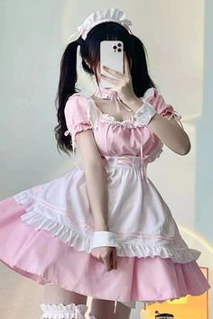 ❤︎ Short Sleeve Pink Maid Dress Set❤︎ Pink Maid Dress, Maid Outfit, The Maids, Maid Dress, Dress Set, Soft Girl, Low Cut, Soft Pink, Set Dress