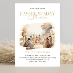 an easter sunday service card with watercolor painting