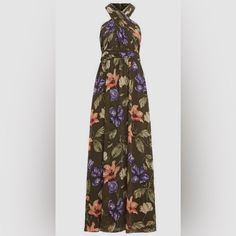 Beautiful Olive Floral Halter Gown Dress Size 16 (Fits 12-14, Runs Small) Description: Shirring At The Waistband Fully Lined Ruching Throughout Concealed Center Back Zipper With A Hook-And-Eye Closure A-Line Silhouette Halter Keyhole Neckline Polyester Dry Clean 63” Long 22” Pit To Pit Chic Ralph Lauren Floral Print Dress, Ralph Lauren Floral Print Summer Dress, Ralph Lauren Summer Floral Print Dress, Maxi Halter Dress, Halter Gown, Keyhole Neckline, Lauren Green, Gown Dress, Size 16 Dresses