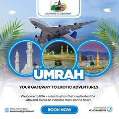 an advertisement for the umrah tour with images of different places and their names