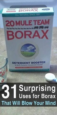 a box of borax sitting on top of a counter next to a measuring cup