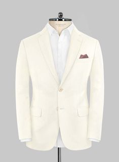 Make a simple yet sophisticated statement with our Napolean Ivory Wool suit. Crafted from wool blend, a perfect statement piece for any man who wants to look masculine and ideal at the same time. Combine it with a matching waistcoat, a crisp white shirt, patterned brown tie and dark brown dress shoes to complete the look.  Look Includes   Napolean Ivory Wool Fabric  Two Button Jacket Style  Notch Lapel  Corozo Beige Buttons  Single Vent  Three Cuff Buttons  Two Welted Back Pockets on Trousers    Click 'Customize Now' to modify the look if needed.   Lining: Viscose, Dry Clean, Pants can be lightly washed. Dark Brown Dress Shoes, Grey Tweed Suit, Dark Brown Dress, Herringbone Tweed Jacket, White Linen Suit, Green Velvet Jacket, Peaky Blinders Suit, Grey Wool Suit, Blue Linen Shirt