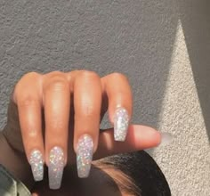 White Glitter Acrylic Nails, Glitter Acrylic Nails, Dresses Gala, Pedicure Gel, Boujee Nails, Sun Nails, Ombre Acrylic, Finger Paint, Nagel Tips