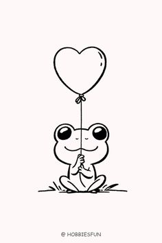 a frog holding a heart shaped balloon