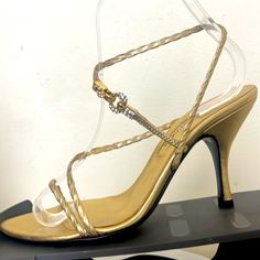 Sergio Rossi Strappy Sandals, Color: Gold With Crystal Embellishment Closure. Size: 36 Heel: 3". Details: Fabric Made Of Leather ( Vero Cuoio) Meaning: Genuine Leather In Italian. Made In Italy. Nwot. Gold Sandals With Heel Strap For Cocktail, Elegant Round Toe Sandals For Events, Elegant Round Toe Sandals For Event, Designer Gold Sandals For Formal Occasions, Elegant High Heel Gold Sandals, Elegant Round Toe Sandals For Gala, Elegant Low Heel Sandals For Formal Occasions, Elegant Gold High Heel Sandals, Gold Sandals With Single Toe Strap For Cocktail