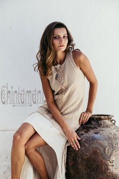 Bohemian Dress Natural Ibiza Clothing Boho Maxi Dress | Etsy Bohemian Sleeveless Dresses With Natural Dye, Spring Bohemian Beige Linen Dress, Spring Beige Linen Bohemian Dress, Spring Beige Bohemian Linen Dress, Bohemian Linen Dress In Natural Color, White Bohemian Dress With Natural Dye, Beige Sleeveless Bohemian Dress, Bohemian Linen Tunic Dress, Bohemian Beige Cotton Dresses