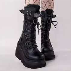 Womens Gothic Lace Up Ladies Platform Boots Buckle Strap Punk Goth Boot Shoes.  "This pin contains affiliate links, which means I may earn a commission at no cost to you extra for you". 
 #affiliate #advertising" Gothic Boots Women, Emo Boots, High Platform Boots, Goth Shoes, Womens High Boots, Gothic Boots, Punk Shoes, Gothic Shoes, Mid Boots