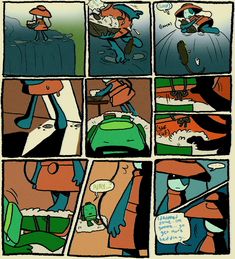 a comic strip with an image of a person on a skateboard in the process of doing