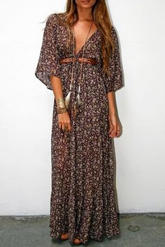 tiny floral plunging veck maxi dress Stile Hippie Chic, Vestidos Boho, Wedding Boho, Kitenge