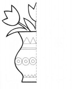 a drawing of a vase with flowers in it and an arrow pointing to the right