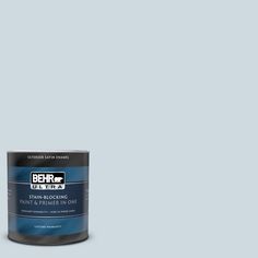 a can of behro ultra stain - blocking paint in dark blue, on a gray background