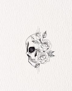 a drawing of a skull with roses on it