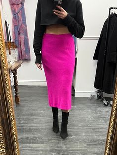 Crazy Good Broght Fuscia pink know pencil skirt! -slip on style, no closure  -straight cut pencil skirt  -flat ribbed waist band  -some stretch -no pockets -fully lined  -great condition   For reference, model pictured is 5'10" TAG DETAILS: Kroshetta Vancouver / Los Angeles  Outer:  70% Lambswool, 20% Angora, 10% Nylon  SIZE: Large  Handwash MEASUREMENTS: Waist: 29" (unstretched) - 38" (fully Stretched) Length:  33" Follow us on IG @cultofonevintage!!  Find more goodness at https://etsy.me/3iUiI Long Skirt Fall, Pink Long Skirt, Skirt Slip, Pink Pencil, Pink Pencil Skirt, Fall Skirts, Model Pictures, Straight Cut, Waist Band