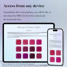 an advertisement for makeup and beauty products on a computer screen with the text access from any device