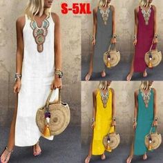 Find ideas๏ฟฝand inspiration for Womens Summer Casual Beach Boho Long Maxi Dress Dress Sleeveless Sundress Size, Womens Dresses Split Long Dress, Maxi Dress Sleeveless, Kaftan Maxi Dress, Latest Dresses, Sleeveless Pullover, Split Dress, Boho Maxi, Retro Pattern, Boho Summer