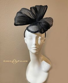 Black Bow Fascinator Hat Abaca Fabric High Tea Special Events - Etsy Fitted Black Fascinator For Evening, Black Fitted Fascinator For Evening, Black Costume Hats For Church, Black Costume Hat With Curved Brim For Church, Black Costume Hat For Church With Curved Brim, Black High Crown Top Hat For Races, Black Curved Brim Costume Hat For Church, Black High Crown Fascinator For Kentucky Derby, Black Hat Style Headpieces For Wedding