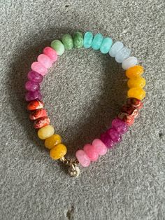 Gorgeous bright mixed gemstones on elastic,, adorable and fun! We can do any variation of happiness, but this bright one is our fave right now, want more pastels, just ask! Beaded Bracelet, Right Now, Beaded Bracelets, Pastel, Elastic, Bracelet, Gemstones