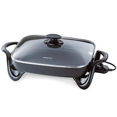 an electric skillet is shown on a white background