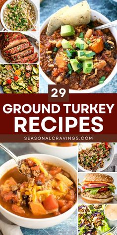 Discover 29 Ground Turkey Recipes for family friendly dinners that everyone will enjoy! Perfect for quick weeknight dinners, try Healthy Turkey Chili, Ground Turkey Stir Fry, Turkey Meatloaf, Healthy Turkey Burgers, and Ground Turkey Stew. Get cooking and enjoy! Ground Turkey Cranberry Recipes, How To Use Ground Turkey, Taco Seasoned Ground Turkey Recipes, Clean Ground Turkey Recipes, Turkey Burger Recipes Ground, What To Do With Ground Turkey, Ground Turkey Stir Fry Recipes, Things To Make With Ground Turkey, Dinners With Ground Turkey