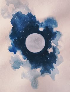 an abstract painting with watercolors and ink on paper, depicting the moon in the sky