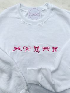 Coquette Bow Sweatshirt, Ballet Aesthetic Oversized Crewneck, Charming & Cute Shirt With Bows, Soft Girl Embroidered Cozy Crew, Teen Gift - Etsy Bow On Clothes, Embroidered Hoodie Aesthetic, Shirts Preppy, Clothing Cute, Embroidered Oversized Shirt, Winter Embroidery Sweatshirt, Bows On Clothes, Ribbon Clothes, Hand Embroidered Hoodie