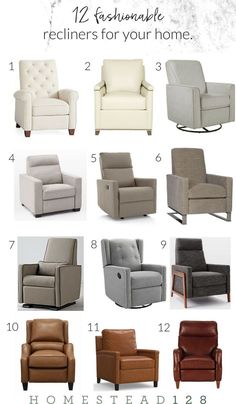 different types of chairs and recliners for the living room