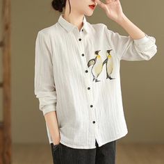 Sku CY-!124286 Material Cotton Style Literary Feature Printed Neckline Lapel Occasion Casual, Vintage Seasons Spring, Winter Type Shirt Color White Size One Size Size Chart: Please consult the size chart we provide for this item's measurements to help you decide which size to buy. Please note: There may be 1-3cm differ due to manual measurement. CM Bust Shoulder Sleeve Waist Hip Thigh Length One size 106 41 55 / / / 69 S / / / / / / / M / / / / / / / L / / / / / / / XL / / / / / / / White Casual Collar Blouse, White Cotton Blouse With Casual Collar, White Cotton Top With Casual Collar, Spring Graphic Print Top With Casual Collar, Casual Cotton Blouse With Casual Collar, Spring Cotton Tops With Casual Collar, Casual Collar Cotton Top For Spring, Spring Cotton Top With Casual Collar, White Tops With Casual Collar For Spring