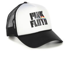 100% polyester fabric upper with mesh back and pre-curved visor bill, Padded foam front with printed Pink Floyd prism logo, Adjustable snap back closure, Built-in jersey sweatband for added comfort, One size fits most | David and Young Pink Floyd Trucker Cap in Black Pink Mesh Snapback Baseball Cap, Pink Floyd Prism, Pink Mesh Trucker Snapback Hat, Pink Floyd Clothes, Black 5-panel Baseball Cap With Mesh Back, Pink Floyd Graphic Tee, Shoe Carnival, Snap Backs, Pink Floyd