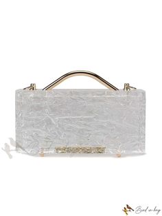 Bird in Bag - Acrylic Clutch Bag for Evening Parties, Formal Wear, and Fashionable Womens Handbag with Metal Accents Clear Rectangular Bag With Detachable Strap, Clear Rectangular Bag With Removable Pouch, Elegant Clear Square Bag, Elegant Rectangular Cosmetic Bag With Detachable Handle, Chic Clear Rectangular Bags, Clear Handheld Party Bag, Clear Handheld Party Bags, Handheld Clear Party Bags, Rectangular Clutch With Detachable Strap As Gift