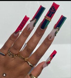 Bhm Nail Designs, Hbcu Nails, Delta Sigma Theta Nails, Kwanzaa Nails, Juneteenth Nail Design, Juneteenth Nails, Nail Planner, Jamaica Nails, Weekend Nails