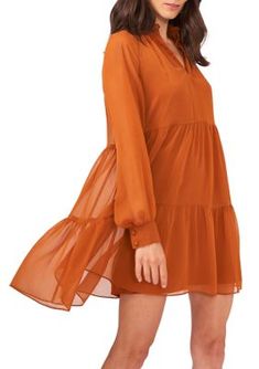 A willowy silhouette lends a romantic charm to this IVY ROAD dress. | MSK Women's Chiffon Babydoll Dress, XS Chiffon Babydoll Dress, Tiered Babydoll Dress, Long Sleeve Babydoll Dress, Chiffon Shift Dress, Skirt Ruffle, Usa Dresses, Review Dresses, Sweaters And Leggings, Tier Skirt