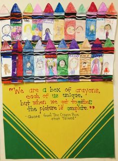 a bulletin board with crayons on it and an image of children's pencils