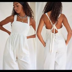 New Free People Endless Summer Josephine Cross Back Jumper Jumpsuit Size Xs Side Pockets Empire Waistline Tapered Legs Endless Summer Bust: 16” Across Rise: 23” Inseam: 28” White Wide Leg Jumpsuits And Rompers For Beach, Casual White One-piece Jumpsuit, High-waist Jumpsuits And Rompers For Vacation, Casual White Wide Leg Jumpsuits And Rompers, White Wide-leg Jumpsuits For Day Out, Elegant Cotton Jumpsuits And Rompers For Summer, Spring White Wide Leg Jumpsuits And Rompers, White High-waist Jumpsuits And Rompers For Spring, White High Waist Jumpsuits And Rompers For Summer