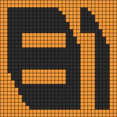 a cross stitch pattern with the letter e in black and orange