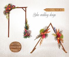 an artistic display of flowers and arrows with the words believe wedding design written below it