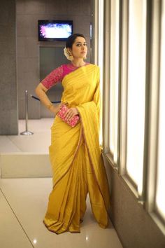 Rashi Khanna Smiling Stills In Yellow Saree At Director Krish MarriageRashi… - blouses, for women, peplum, blue, elegant, satin blouse *ad Yellow Sari, Indian Sari Dress, Indian Bridal Sarees, Indian Saree Blouses Designs, Yellow Saree, Saree Blouse Designs Latest, Saree Trends, Elegant Saree