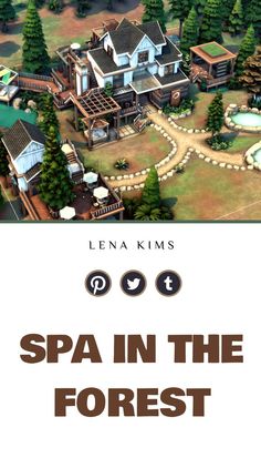 the cover for spa in the forest, with an image of a house and trees