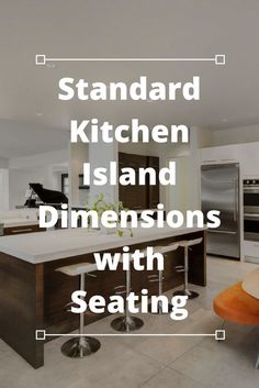 the kitchen island with seating is surrounded by stainless steel appliances and an orange chair that sits in front of it