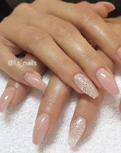 Sheer Pink Acrylic Nails, Debs Nails, Nail Art Mariage, Nail Nail Designs, Acrylic Nail Designs Coffin, Wedding Nail Art Design, Graduation Nails, White Glitter Nails, Nail Art Wedding