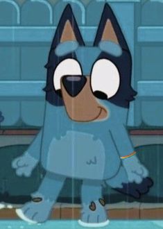 a cartoon dog standing in the rain with its eyes closed