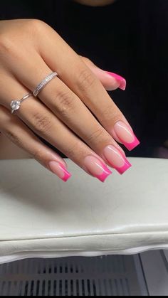 French Tips Acrylic Pink, Acrylic Nail Designs Pink French Tips, Pink With French Tip Nails, Pink And Pink French Nails, French Tip 1.5, Light Pink Nails With Dark Pink Tips, Pink French Tip Nails Medium Length, Bright Pink French Tip Nails Square, Small Pink French Tip Nails