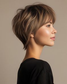 Soft Bob Pixie, youthful short haircut, pixie haircuts Short Haircuts From The Back View, Pixie Layered Bob, Women’s Short Pixie Haircuts, Layered Pixie Haircuts With Bangs, 2024 Short Hairstyles For Women, Short Flicky Hair, Pixie Haircut For Straight Hair, Short Bob Shag, Short Ladies Hairstyles